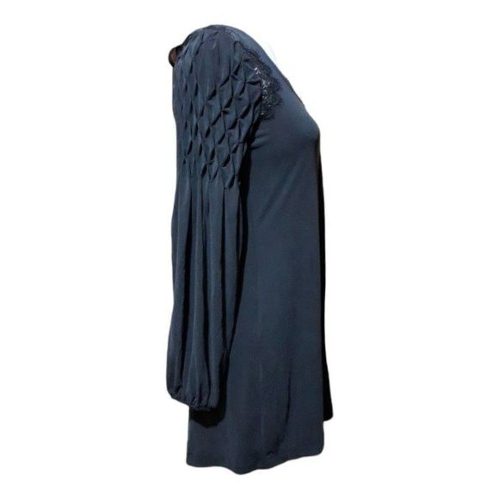 Free People Jessie's Peasant Sleeve Women's Mini Dress Black Honeycomb Detail Sz - Picture 5 of 11